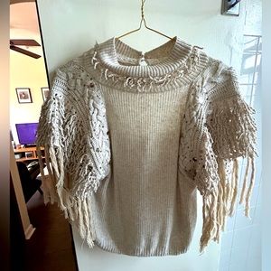 Anthropologie: Boho Sequined/Tassels Knit Top [XS]